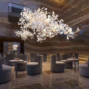 Porcelain Ginkgo Leaf Linear Chandelier with Flexible Branches | Dining Table Light