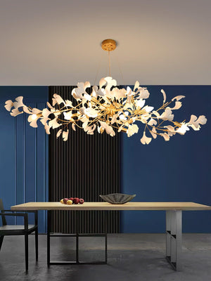 Porcelain Ginkgo Leaf Linear Chandelier with Flexible Branches | Dining Table Light