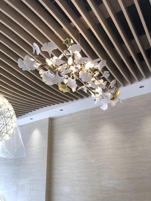 Porcelain Ginkgo Leaf Linear Chandelier with Flexible Branches | Dining Table Light