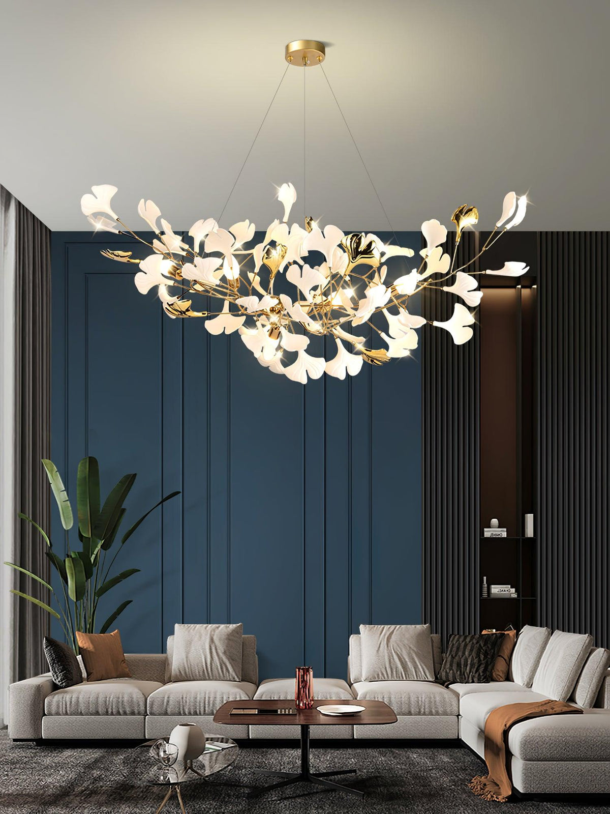 Porcelain Ginkgo Leaf Linear Chandelier with Flexible Branches | Dining Table Light