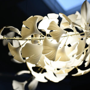 Porcelain Ginkgo Leaf Linear Chandelier with Flexible Branches | Dining Table Light