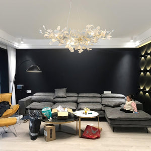 Porcelain Ginkgo Leaf Linear Chandelier with Flexible Branches | Dining Table Light