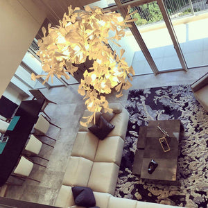 Porcelain Ginkgo Leaf Linear Chandelier with Flexible Branches | Dining Table Light