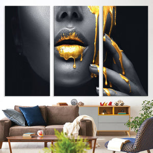 Gold Glitter Lips Fashion Photography Wall Art Makeup Wall
