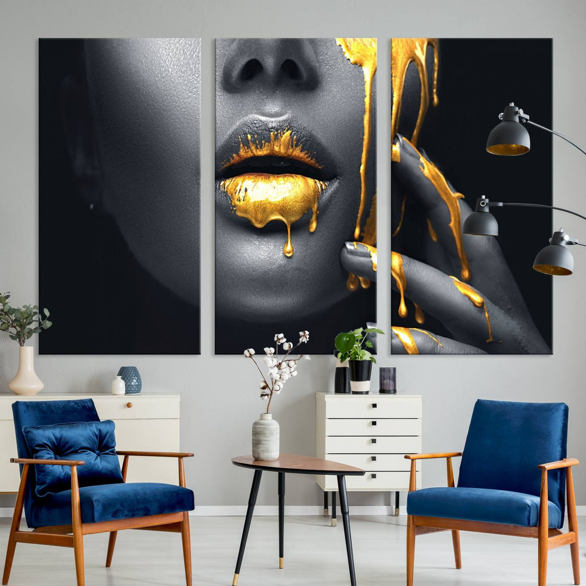 Gold Glitter Lips Fashion Photography Wall Art Makeup Wall