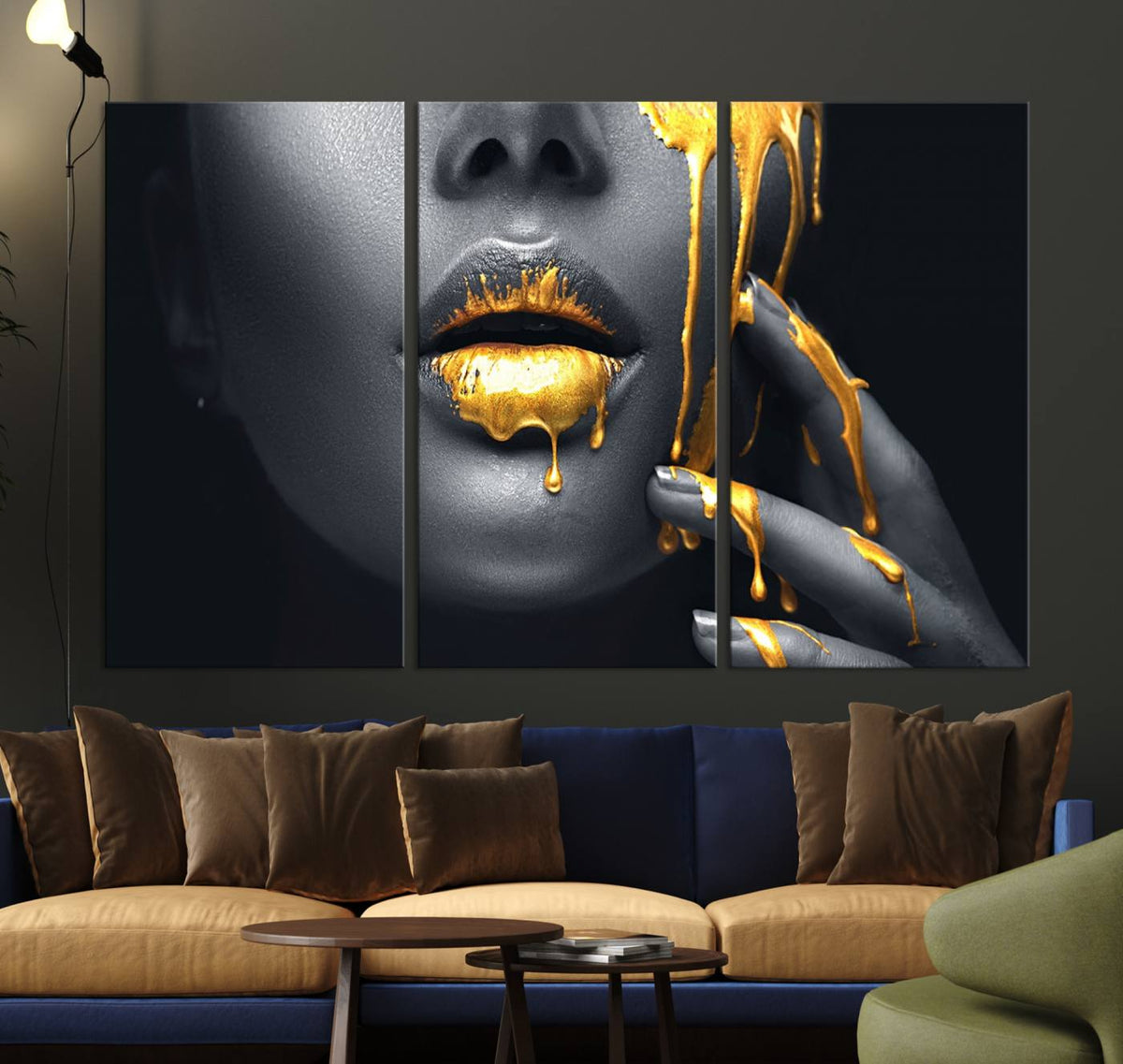 Gold Glitter Lips Fashion Photography Wall Art Makeup Wall