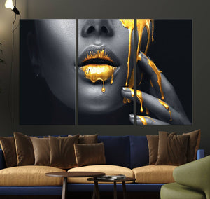 Gold Glitter Lips Fashion Photography Wall Art Makeup Wall