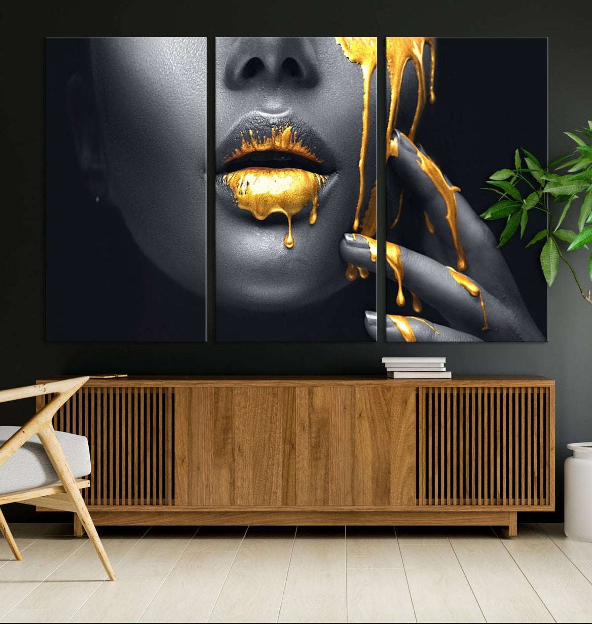 Gold Glitter Lips Fashion Photography Wall Art Makeup Wall