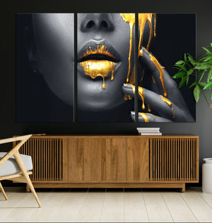 Gold Glitter Lips Fashion Photography Wall Art Makeup Wall