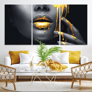 Gold Glitter Lips Fashion Photography Wall Art Makeup Wall