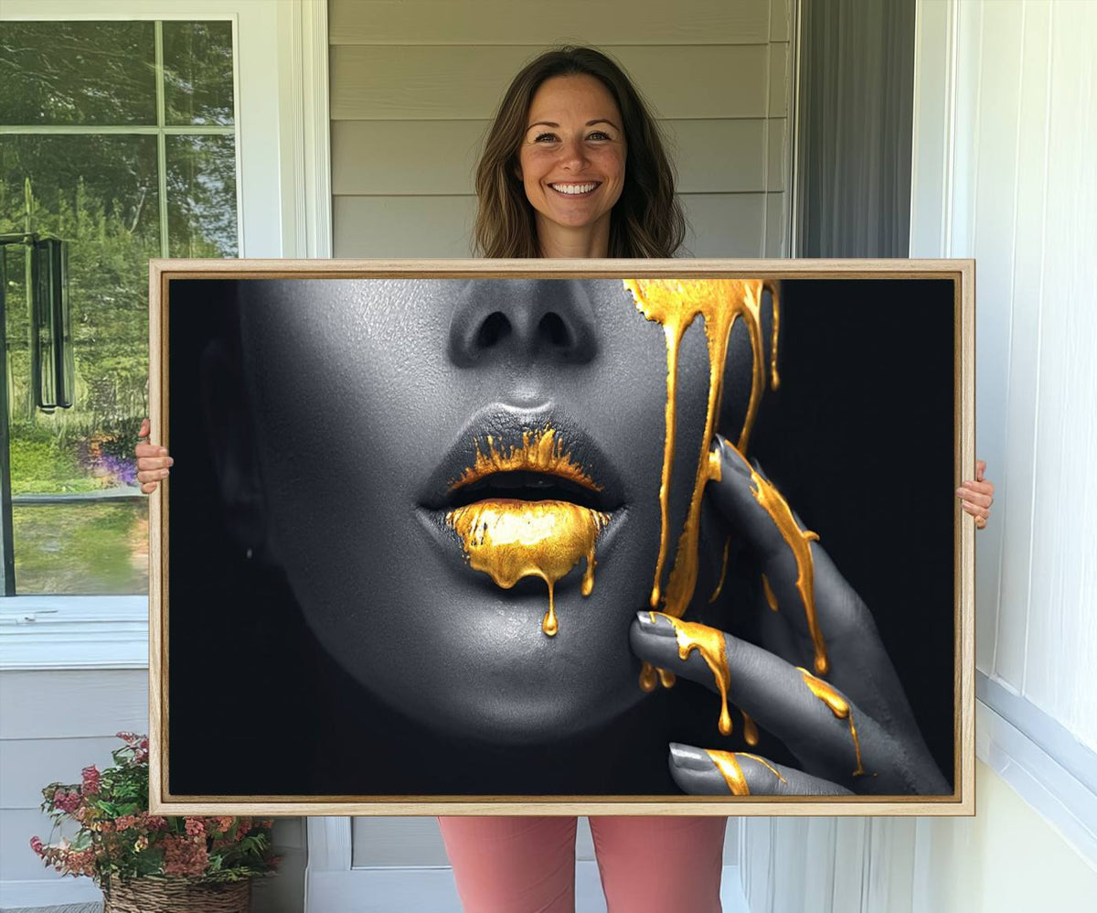 Gold Glitter Lips Fashion Photography Wall Art Makeup Wall