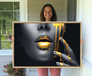 Gold Glitter Lips Fashion Photography Wall Art Makeup Wall