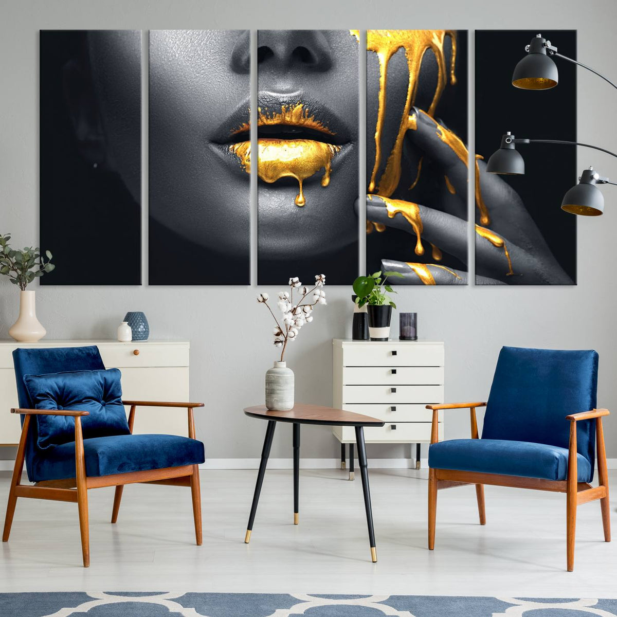 Gold Glitter Lips Fashion Photography Wall Art Makeup Wall