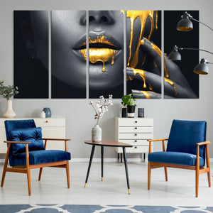 Gold Glitter Lips Fashion Photography Wall Art Makeup Wall