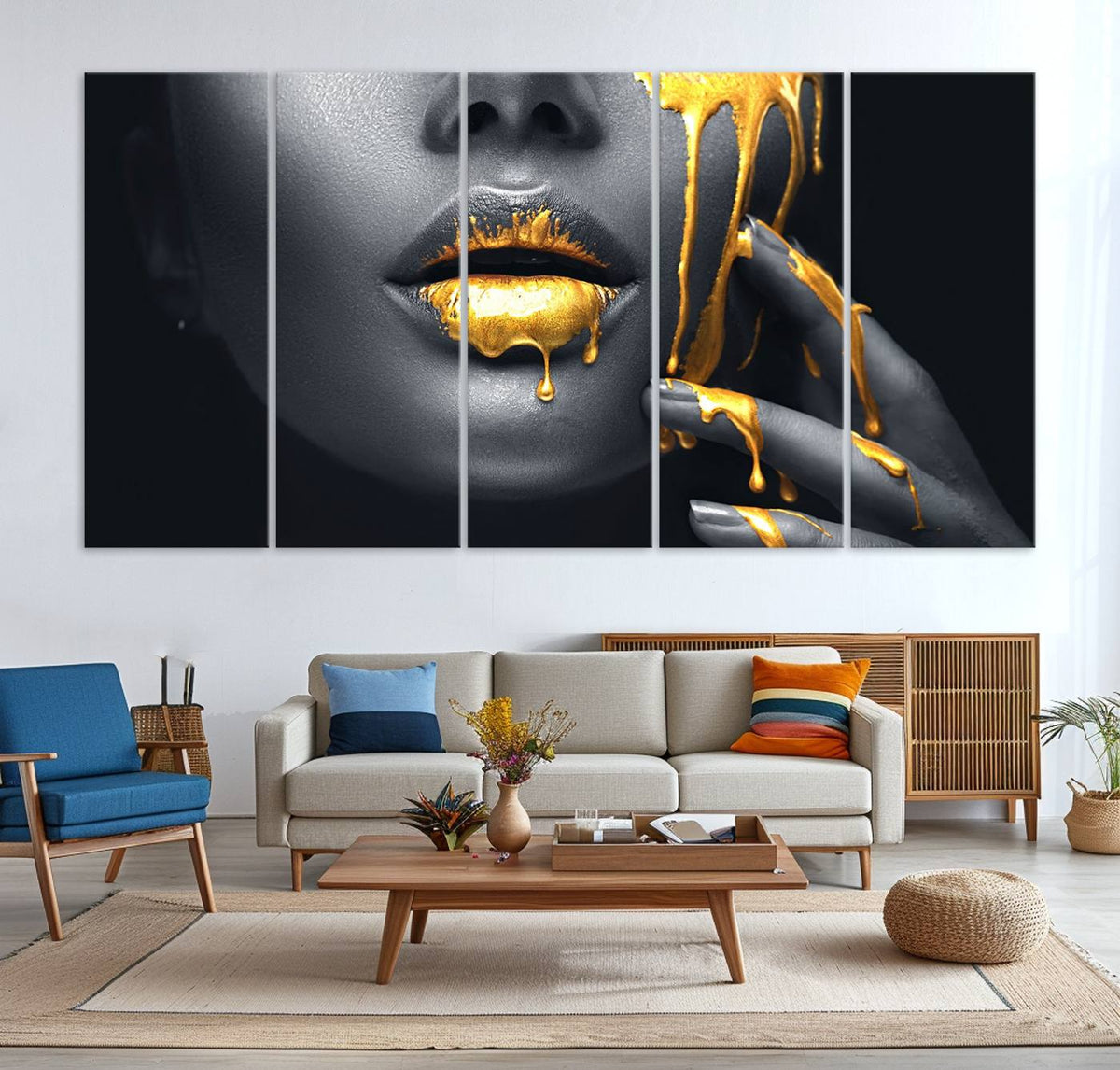 Gold Glitter Lips Fashion Photography Wall Art Makeup Wall