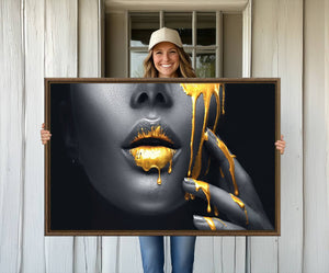 Gold Glitter Lips Fashion Photography Wall Art Makeup Wall