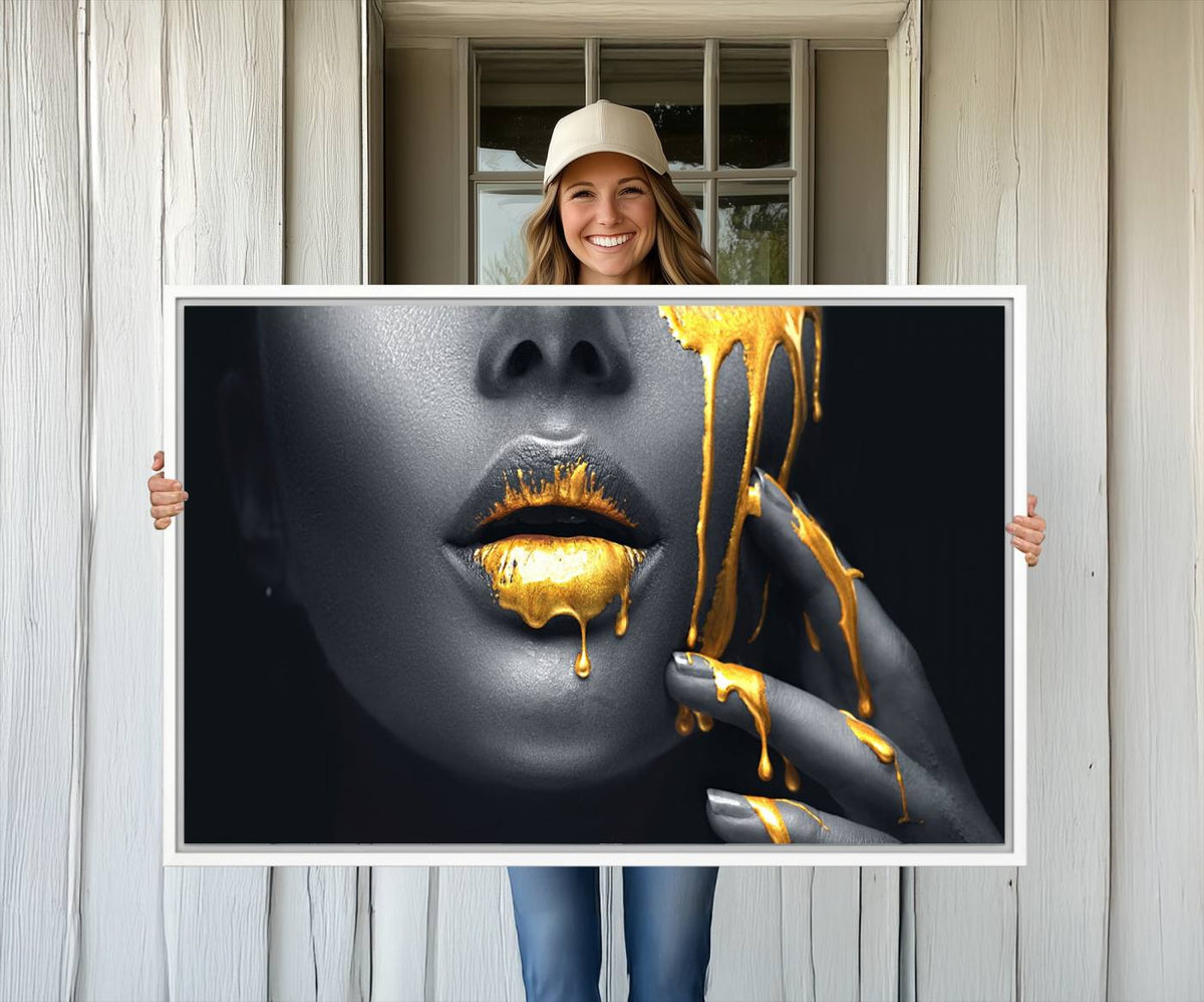 Gold Glitter Lips Fashion Photography Wall Art Makeup Wall
