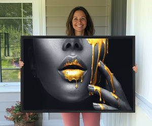 Gold Glitter Lips Fashion Photography Wall Art Makeup Wall