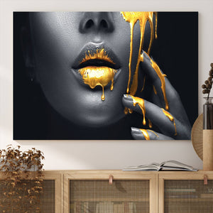 Gold Glitter Lips Fashion Photography Wall Art Makeup Wall