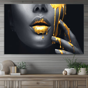Gold Glitter Lips Fashion Photography Wall Art Makeup Wall