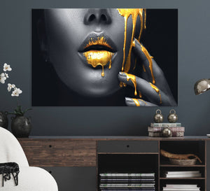 Gold Glitter Lips Fashion Photography Wall Art Makeup Wall