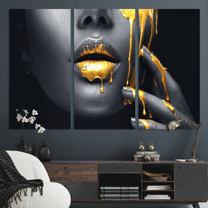 Gold Glitter Lips Fashion Photography Wall Art Makeup Wall