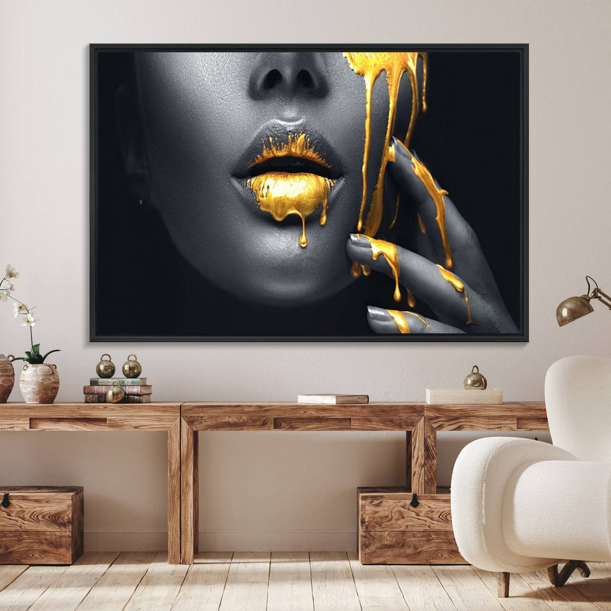 Gold Glitter Lips Fashion Photography Wall Art Makeup Wall