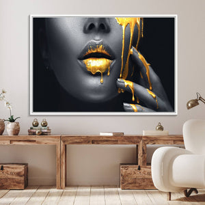 Gold Glitter Lips Fashion Photography Wall Art Makeup Wall