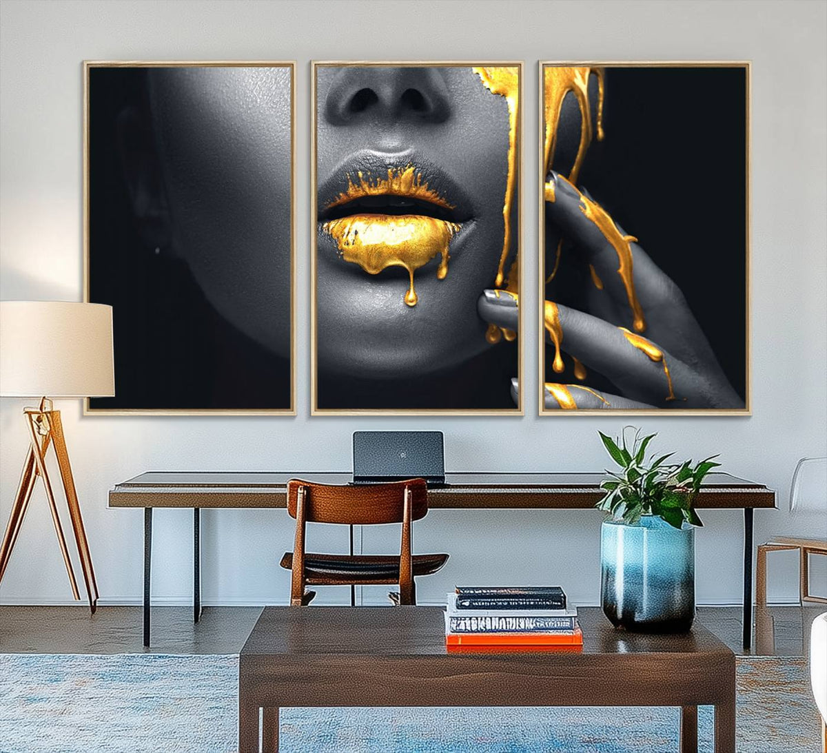 Gold Glitter Lips Fashion Photography Wall Art Makeup Wall