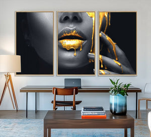 Gold Glitter Lips Fashion Photography Wall Art Makeup Wall