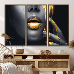 Gold Glitter Lips Fashion Photography Wall Art Makeup Wall