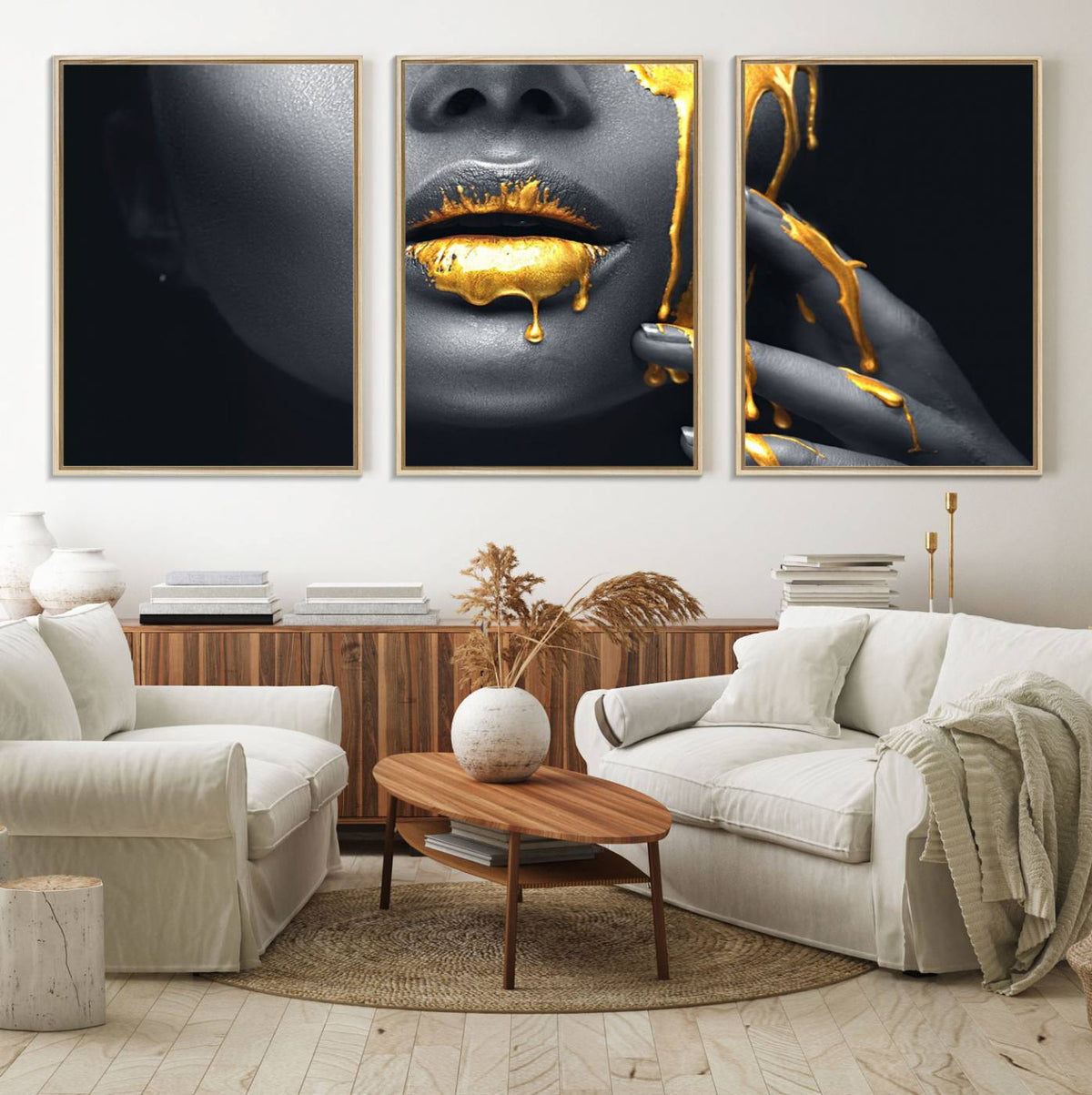 Gold Glitter Lips Fashion Photography Wall Art Makeup Wall