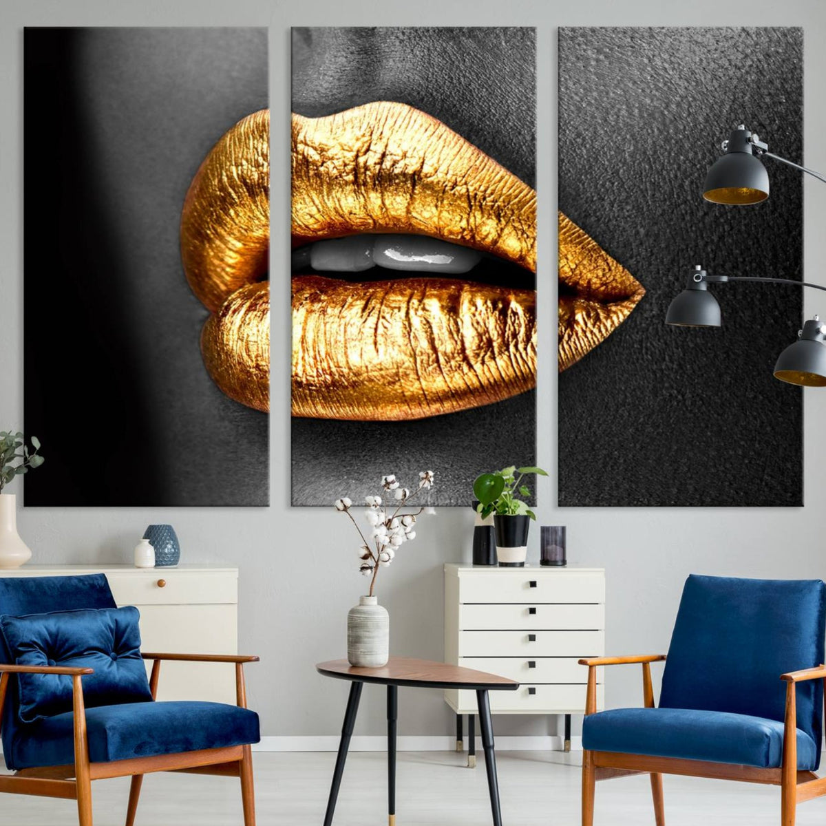 Gold Lips Canvas Wall Art Print Makeup Wall Art Fashion