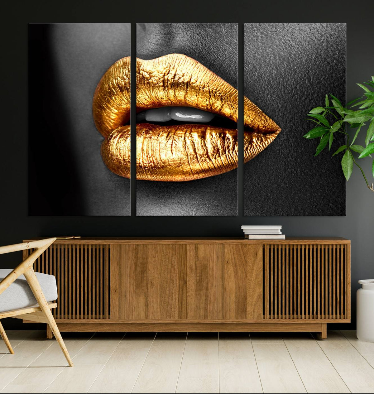 Gold Lips Canvas Wall Art Print Makeup Wall Art Fashion