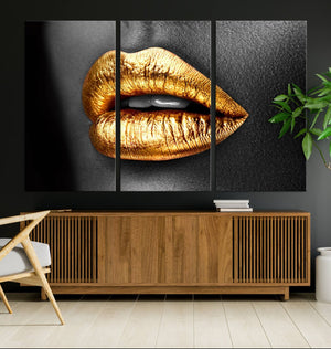 Gold Lips Canvas Wall Art Print Makeup Wall Art Fashion