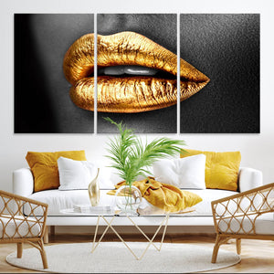 Gold Lips Canvas Wall Art Print Makeup Wall Art Fashion