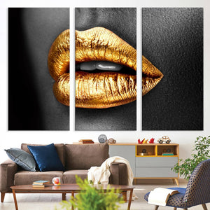 Gold Lips Canvas Wall Art Print Makeup Wall Art Fashion