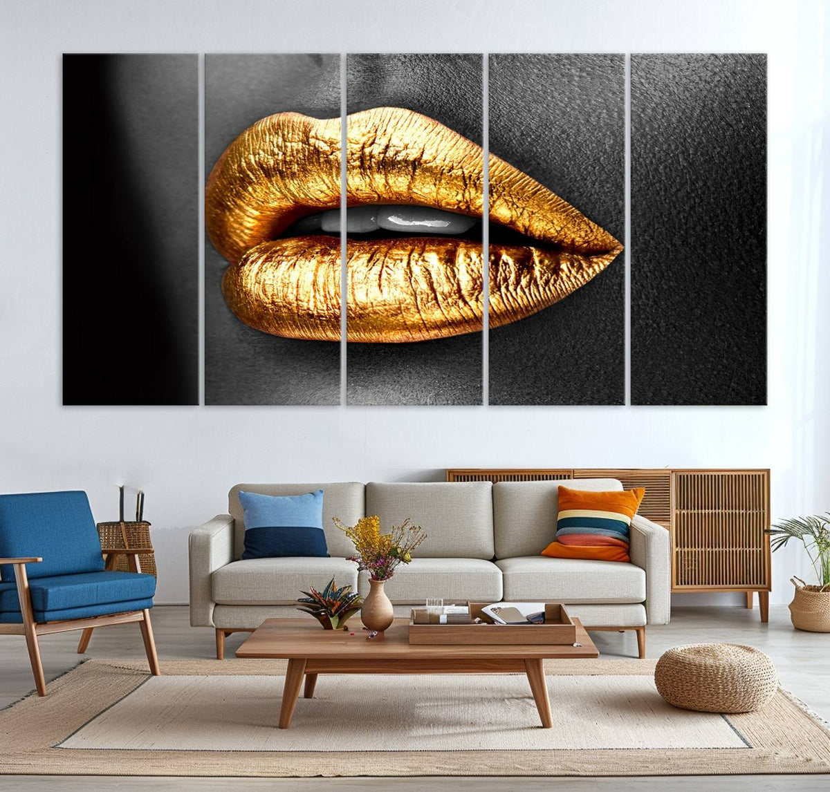 Gold Lips Canvas Wall Art Print Makeup Wall Art Fashion