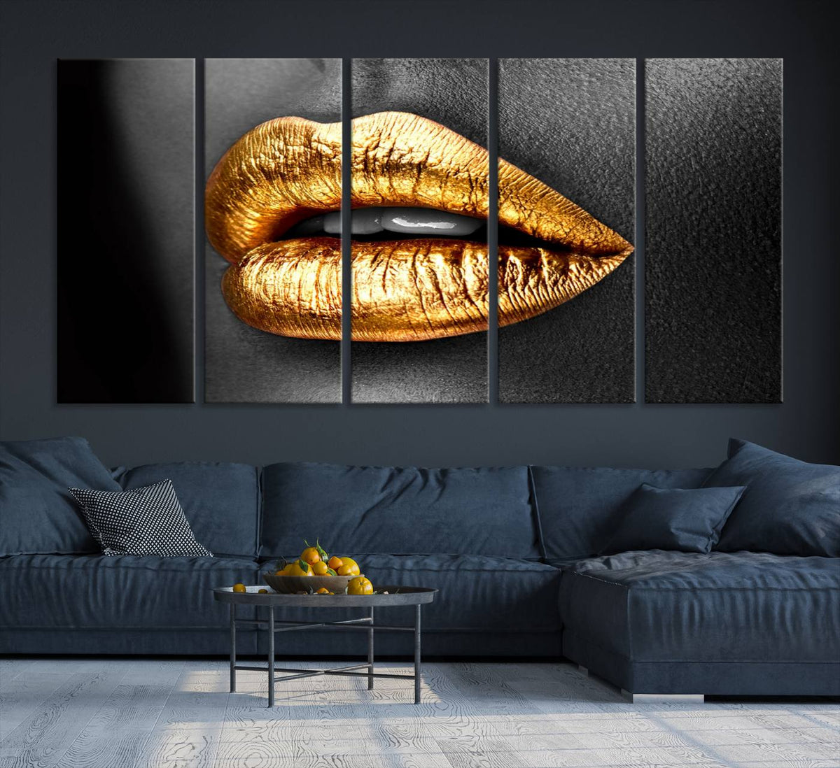 Gold Lips Canvas Wall Art Print Makeup Wall Art Fashion