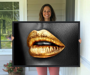 Gold Lips Canvas Wall Art Print Makeup Wall Art Fashion