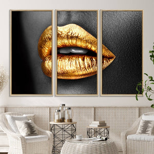 Gold Lips Canvas Wall Art Print Makeup Wall Art Fashion