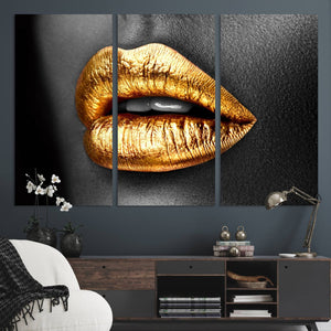 Gold Lips Canvas Wall Art Print Makeup Wall Art Fashion