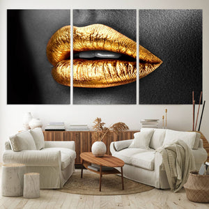 Gold Lips Canvas Wall Art Print Makeup Wall Art Fashion