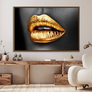 Gold Lips Canvas Wall Art Print Makeup Wall Art Fashion