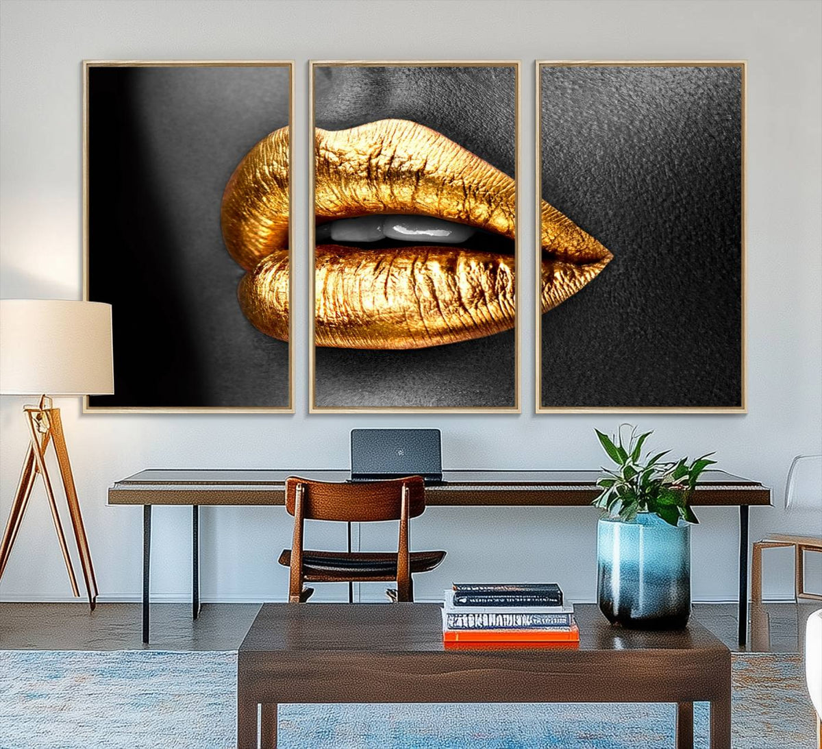 Gold Lips Canvas Wall Art Print Makeup Wall Art Fashion