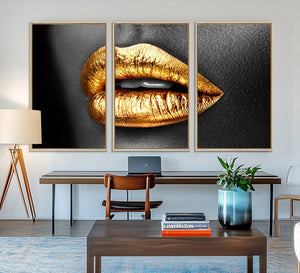 Gold Lips Canvas Wall Art Print Makeup Wall Art Fashion