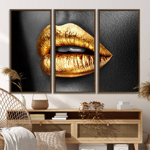 Gold Lips Canvas Wall Art Print Makeup Wall Art Fashion