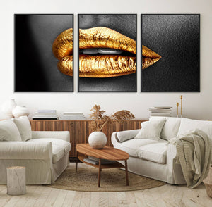 Gold Lips Canvas Wall Art Print Makeup Wall Art Fashion