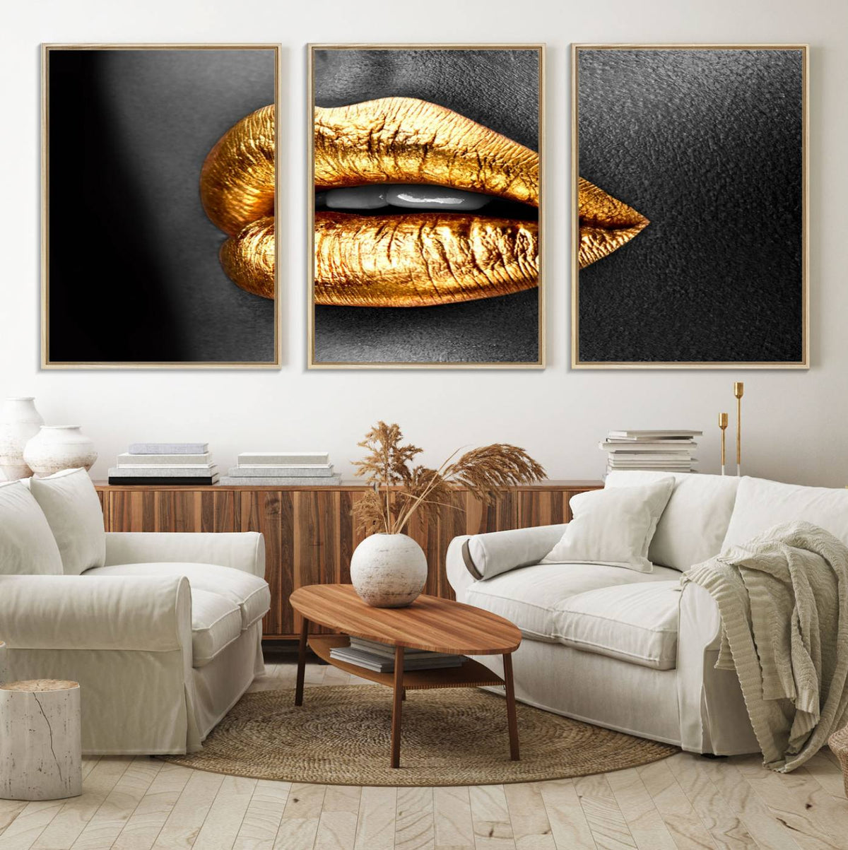 Gold Lips Canvas Wall Art Print Makeup Wall Art Fashion