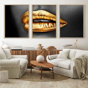 Gold Lips Canvas Wall Art Print Makeup Wall Art Fashion